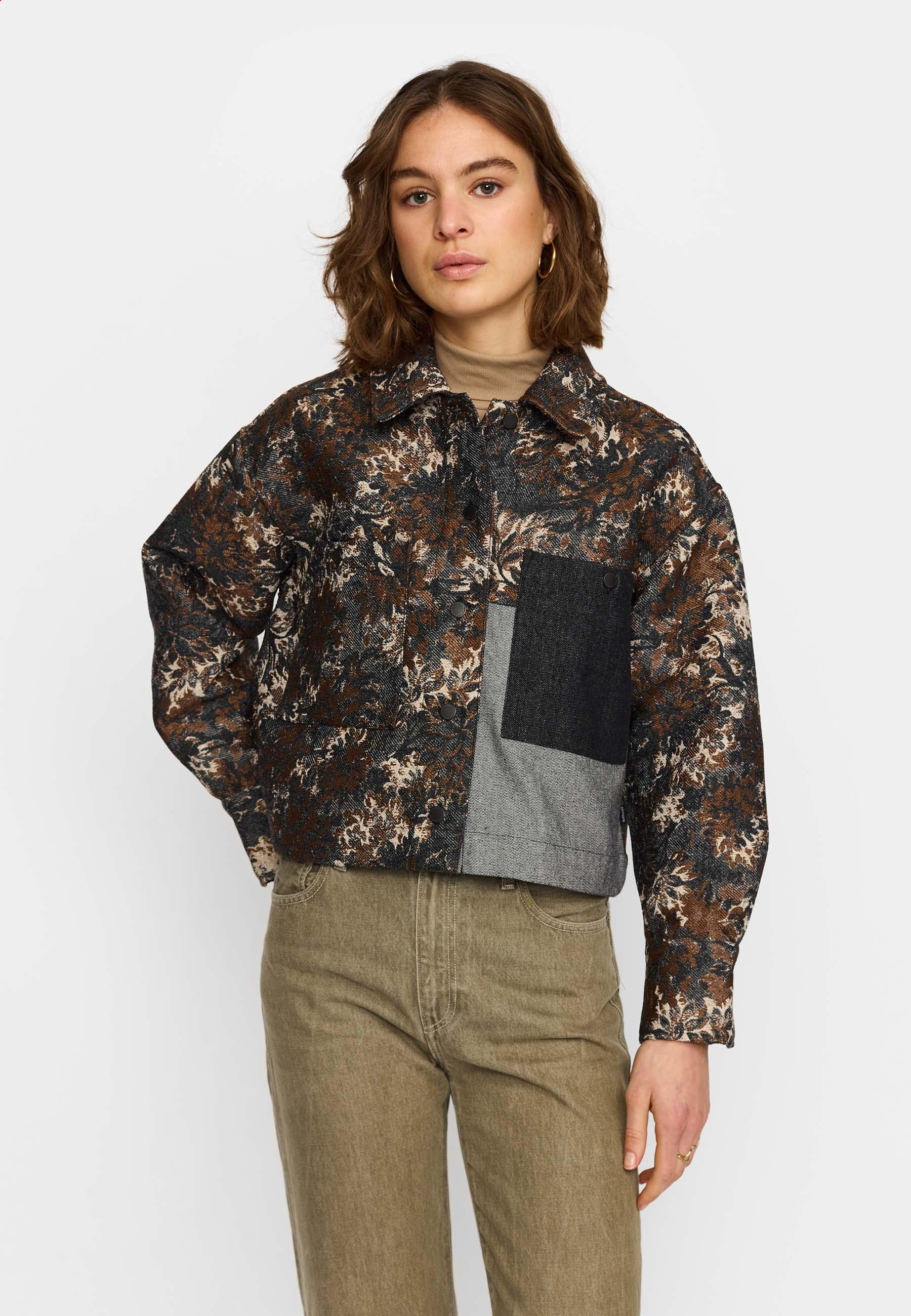 Selfhood Cropped Shirt Damen Jacquard Denim Overshirt Jacke schwarz